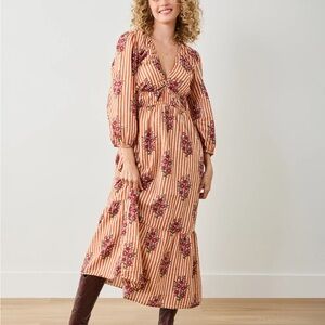 Printfresh Wildflower Stripes Ella Dress - Ivory Wine